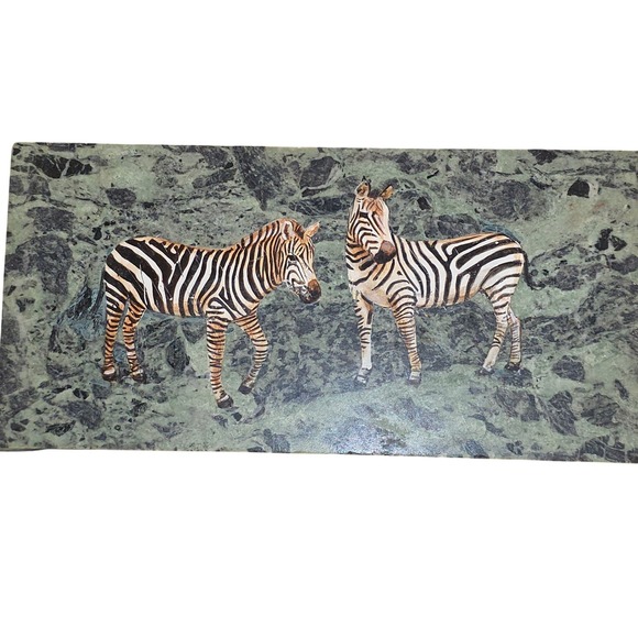 Unbranded Other - Hand Painted Zebra Stone Art Plaque Signed Trumi Serpentine Marble Safari 12"